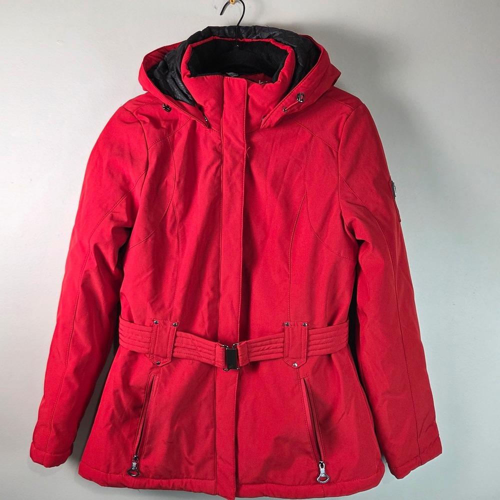 Zeroxposur Winter Jacket Women Size M Red Excellent Belted Hooded Ski Coat Parka